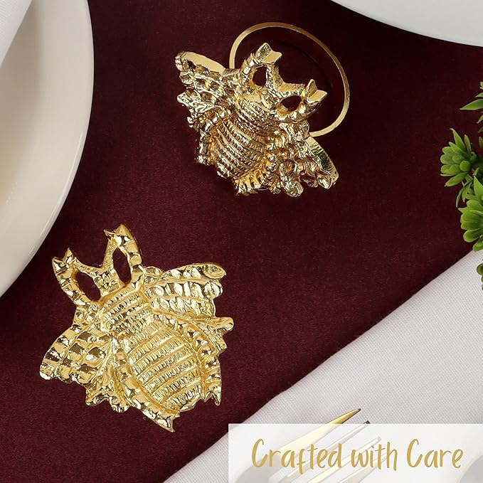 ALPHA Living HOME 12 Pcs Modern Bee Napkin Rings - Premium Metal Napkin Rings Table Decor Napkin Ring, Dining Cloth Napkin Holder for Wedding, Party, Christmas, Everyday Dining (Gold)