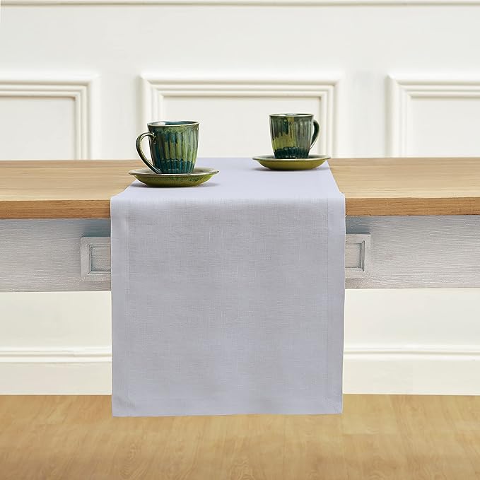 Solino Home Linen Light Grey Table Runner 90 Inches Long - 100% Pure Linen 14 x 90 Inch Table Runner for Dining, Spring - Diana Medium Weight
