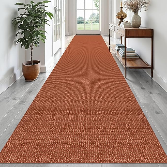 EARTHALL Runner Rug 3x20 Ft Washable Runners for Hallways Extra Long Woven Non Slip Entryway Runner Braided Kitchen Runner Indoor Outdoor Carpet Runners for Hotels, Officel, Stair, Rustic Orange/Tan