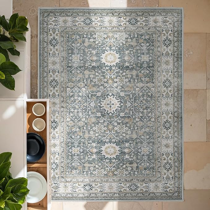 jinchan Area Rug 2x3 Washable Entryway Rug Distressed Gray Multi Vintage Floral Kitchen Print Floor Cover Indoor Doormat Retro Bathroom Living Room Bedroom Office Farmhouse Grey