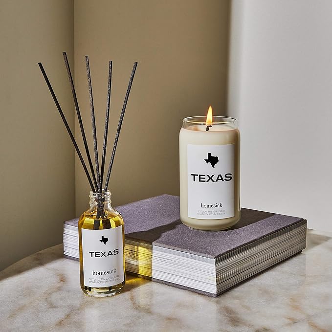 Homesick Scented Candles for Home (Texas) - 13.75 oz Long-Lasting Soy Wax Jar Candle for Women & Men for All Occasions, 60-80 Hours Burn Time - Notes of Pine Needles & Lime