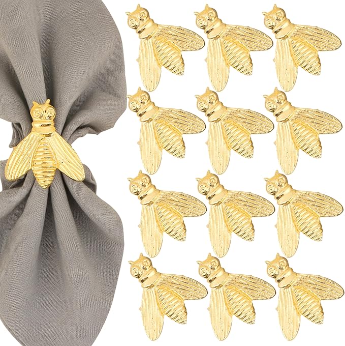 12 Pcs Decorative Fly Napkin Rings - Metal Napkin Rings Table Decor Napkin Ring, Dining Cloth Napkin Holder, Farmhouse Napkin Ring, Modern Napkin Holders (Gold) - ALPHA Living HOME