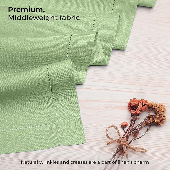 D'Moksha Homes Linen Sage Green Table Runner 72 Inches Long - 100% Pure Linen Hemstitch Table Runner 14 x 72 Inch for Dresser, Dining, Spring, St Patricks Day, Easter - Classic Hemstitch