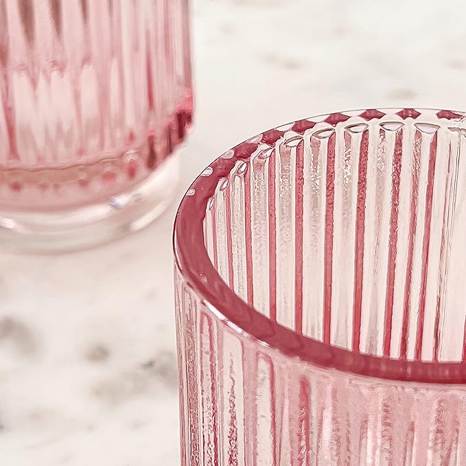 Blush Pink Vintage Ribbed Glass Tealight Votive Candle Holders by Kate Aspen (Set of 6), Pink Decor, Boho Decor, Shelf Decoration, Rose Gold Look | Perfect Hostess Gift