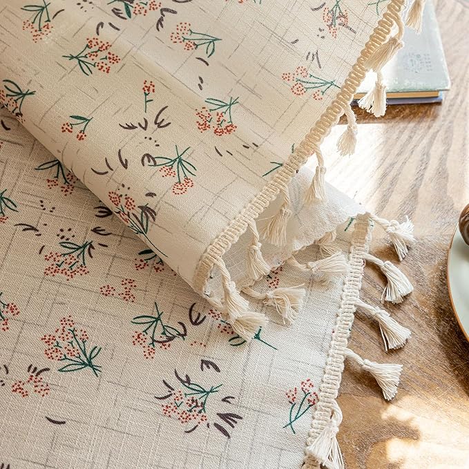 OYX Boho Floral Curtains 84 Inch Length 2 Panels for Living Room, Bedroom Light Filtering Drapes, Farmhouse Vintage Country French Rustic Tassels Pattern Rod Pocket Aesthetic Decor Window Treatments