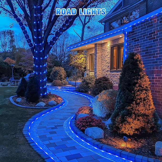 JMEXSUSS 2 * 200 LED Blue Solar Rope Lights, 66ft IP 65 Waterproof Solar String Light Outdoor, 8 Modes Christmas Lights for Camp Trampoline Ladder Slide Tent