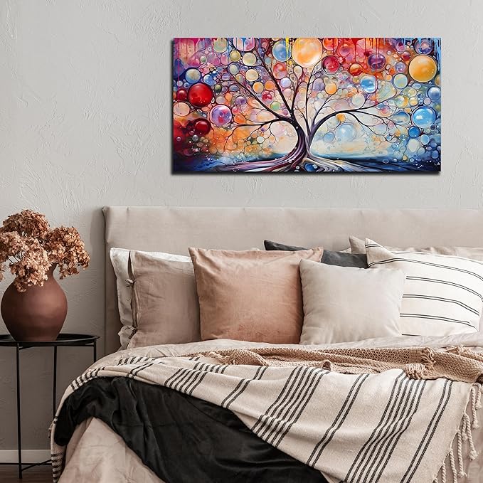 SIXTTART Tree Pictures Wall Decor Living Room - Colorful Artwork for Wall - Large Canvas Wall Art Ready to Hang Size 20" x 40"