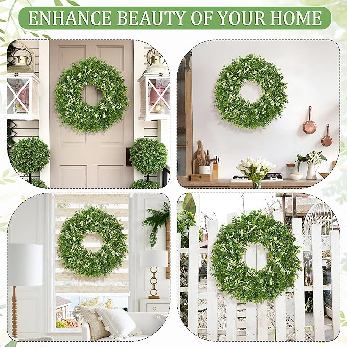 24-26 Inch Large Greenery Eucalyptus Boxwood Wreaths Artificial Easter Summer Spring Wreaths for Front Door Outdoor All Season Spring Decorations for Home Porch Room Window Wall Farmhouse (Berries)