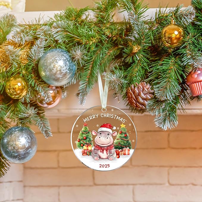 Hippo Ornament - Hippo Christmas Ornaments, Hippopotamus Ornaments for Christmas Tree - Cute Hippopotamus Gifts for Women, Lovers - Acrylic Ornament 2025