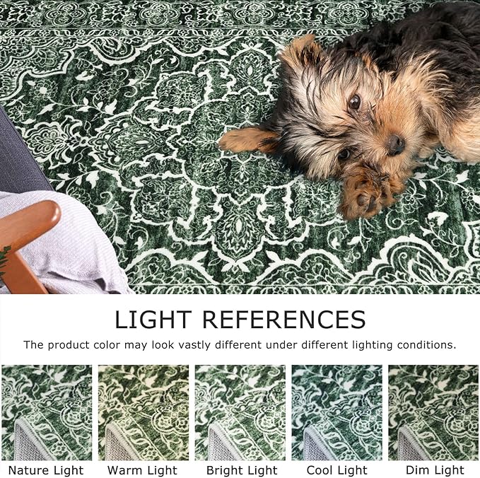 KUTA Vintage Runners for Hallways 2x8 Dark Green, Modern Floral Kitchen Rugs Non-Slip Washable Ultra Soft Printed Retro Distressed Carpet Entryway Runners for Bedroom Living Room Decor