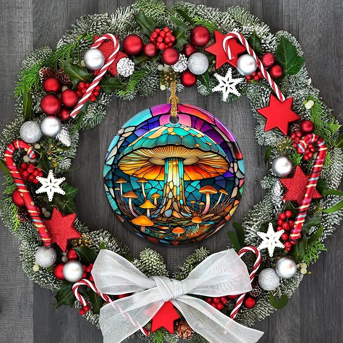 Stained Ceramic Mushroom Ornament - Christmas Ornaments & Home Decor for Mushroom Lovers