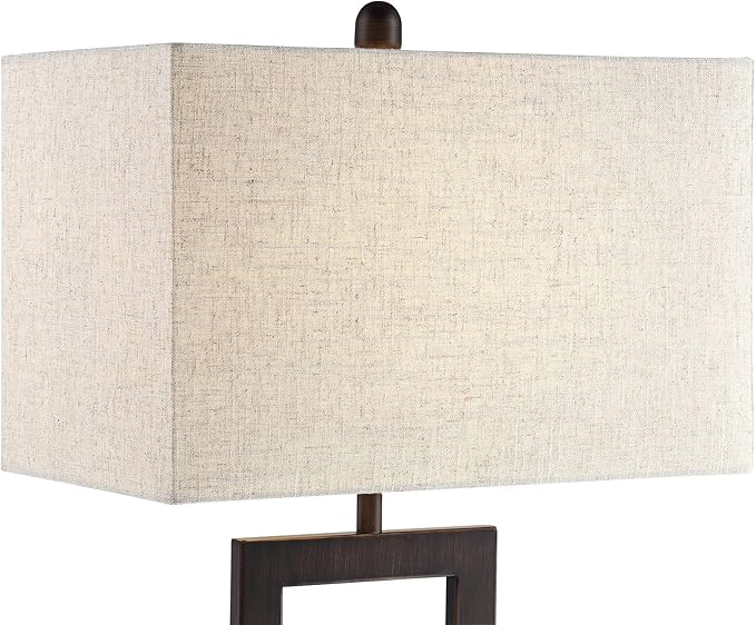 360 Lighting Todd Modern Minimalist Table Lamp with USB Charging Ports A+C and AC Power Outlet in Base 30" Tall Bronze Rectangular Oatmeal Fabric Shade Living Room Bedroom House Bedside Nightstand