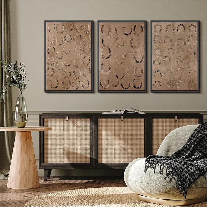 MUDECOR Framed Wall Art Print Set Western Decor Horseshoes Pattern Rustic Neutral Illustrations Modern Art Boho Decorative Colorful Chic for Living Room, Bedroom, Office - 24"x36"x3 BLACK