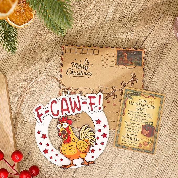 Funny Christmas Ornaments – F-Caw-F Christmas Ornament – Hilarious Farm Animal Ornament for Tree – Gift for Friends or Coworkers - Christmas Ornament 2025 White Elephant Gifts - Xmas Tree Decoration