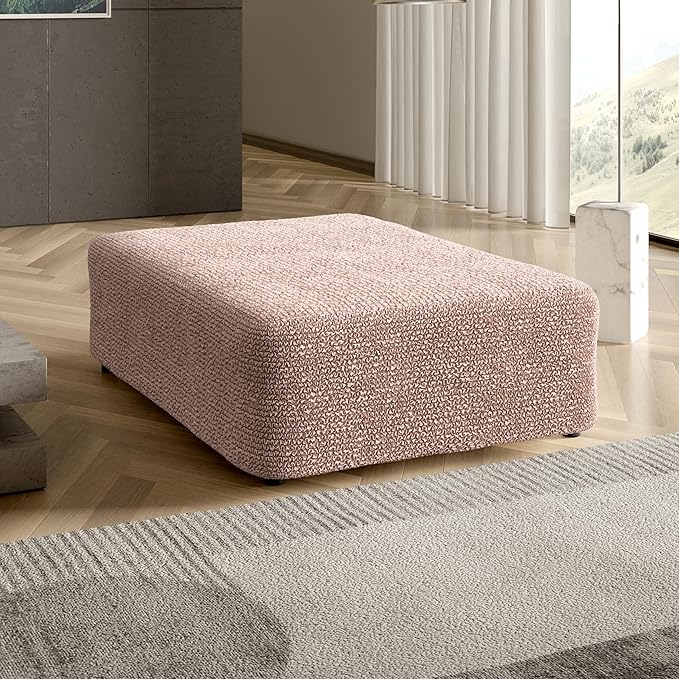 PAULATO BY GA.I.CO. Big Ottoman Cover Stool Cover Pouf Slipcover - Soft Polyester Fabric Slipcover - 1-Piece Form Fit Stretch Furniture Protector - Microfibra Collection - Blush Taupe (Ottoman)