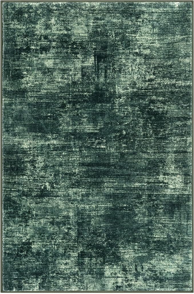 IOHOUZE Abstract Area Rug 3x5 Ft Washable Rugs for Entryway Indoor, Non Slip Kitchen Rug Printed Faux Wool Throw Rugs, Indoor Door Mat for Door Entrance Foyer Living Room, Dark Green