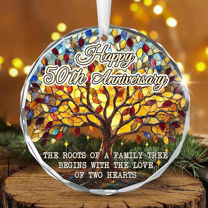 Christmas 50th Anniversary Wedding Gifts for Couples - Glass Christmas Ornaments 2025 for Tree Decorations - Anniversary Wedding Gifts for Women Men Him Her Husband Wife Parents Grandparents
