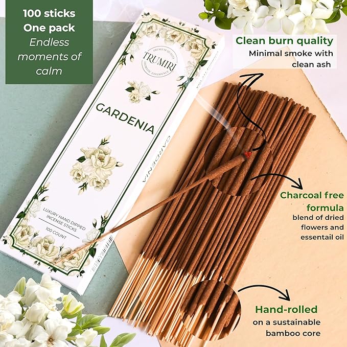Gardenia Incense Sticks - Pack of 100 Inscents-Sticks - Inciensos Aromaticos para La Casa - Made with Natural Insence Ingredients - Scented Incents Non Toxic Insense