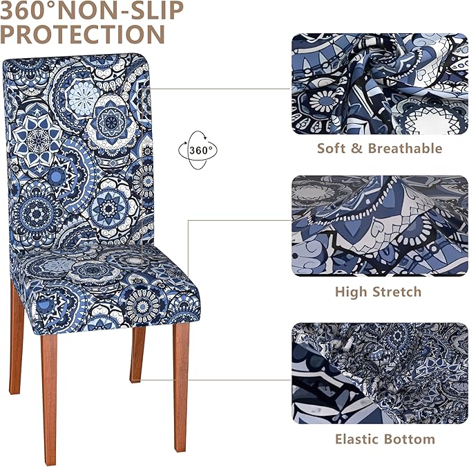 Stretch Dining Chair Covers Set of 6,Floral Print Chair Covers,Soft Removable Washable,Pet Friendly Furniture Protector,Universal Chair Slipcovers for Home, Kitchen,Ceremony Dining Room Seat