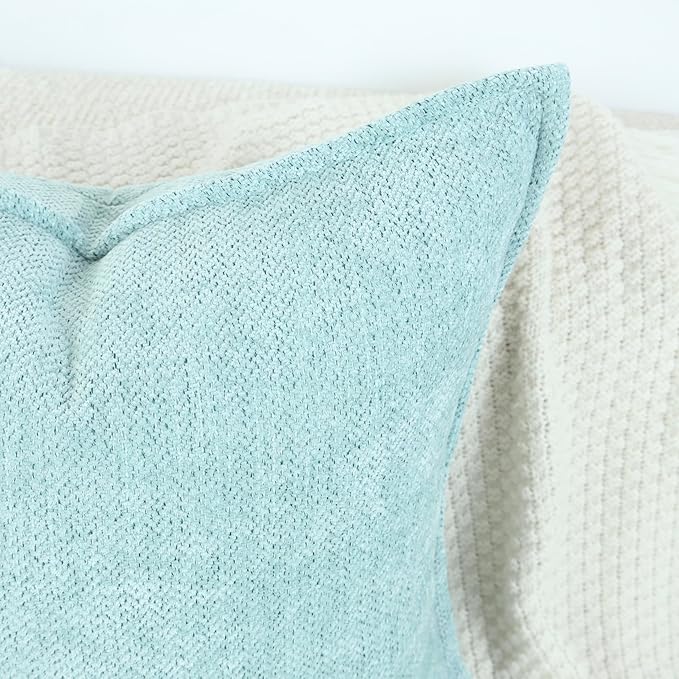OYIMUA Soft Textured Decorative Throw Pillow Covers 18x18 Turquoise Blue Chenille Square Accent Solid Cushion Cover Cozy Farmhouse Pillow Cases for Couch Sofa Bedroom Living Room