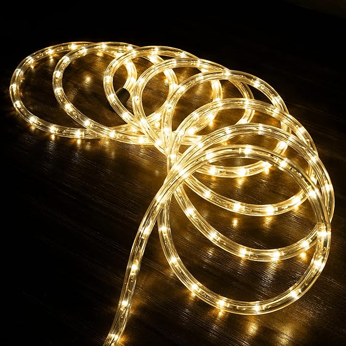 WYZworks 288LEDs, 25ft LED Outside Rope Lights, Waterproof Permanent Outdoor ETL Certified Connectable Clear Tube, Christmas Palm Tree Holiday Decorative Landscape Patio Accent Lighting - Warm White