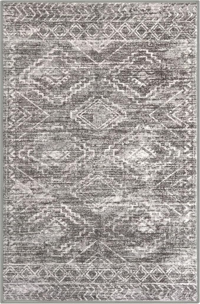 KILOCOCO Boho Entryway Rug 2x3 Printed Small Area Rugs Indoor Door Mat Machine Washable Kitchen Rugs Super Soft Non Slip Throw Rug for Bedroom Entrance Geometric Laundry Room, Taupe