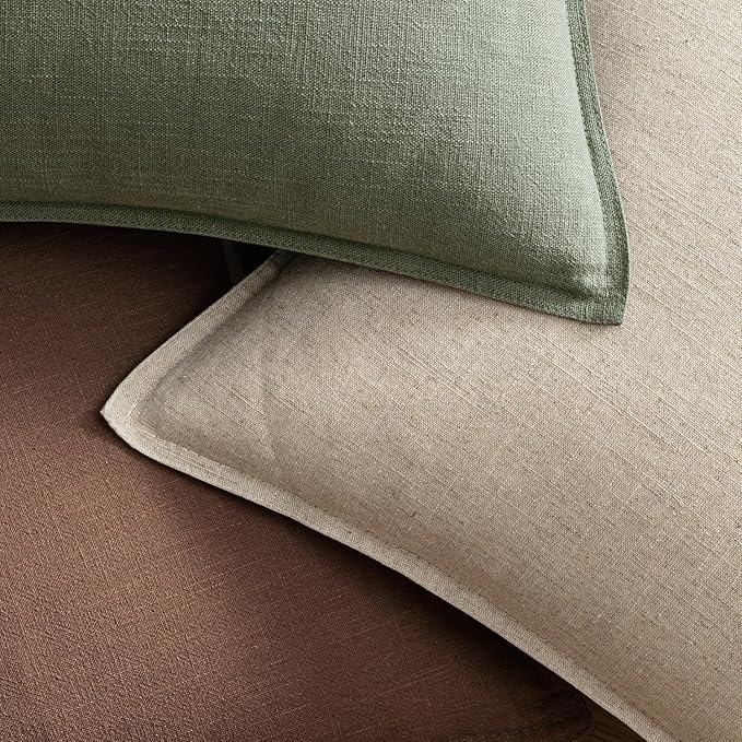 EMEMA Throw Pillow Covers Decorative Linen Pillow Covers 18x18 Inch Light Olive Green Boho Farmhouse Neutral Couch Throw Pillows for Bed Pack of 2 Accent Pillowcase Modern Sofa Cushion Livingroom Home