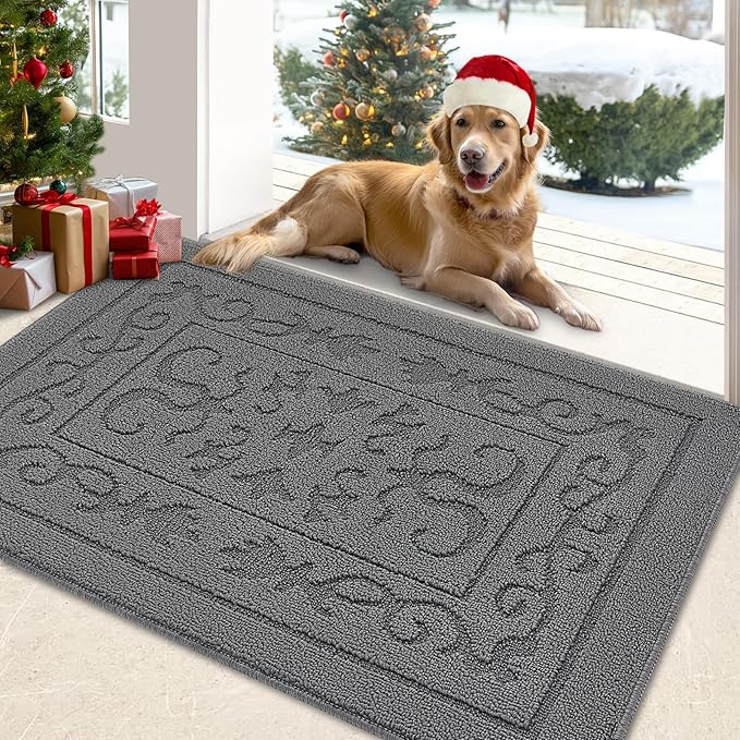 FONEYI Indoor Door Mat 20" x 32", Dirt Trapper Door Mats Non-Slip Entryway Rugs Washable, Absorbent Resist Dirt Welcome Mat, Low Profile Inside Floor Mats for Front Back Door and Entryway, Grey