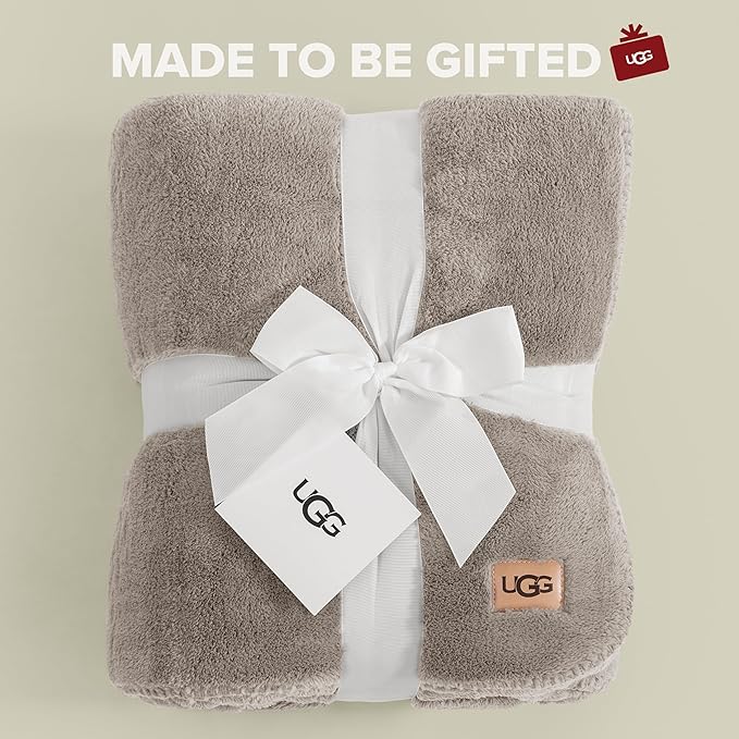 UGG Whitecap Plush Throw Blanket Fleece Soft Fluffy Throw Blankets for Couch or Bed, Home Decor, Luxury, Machine Washable, 50-inch x 70-inch, Light Grey Seal