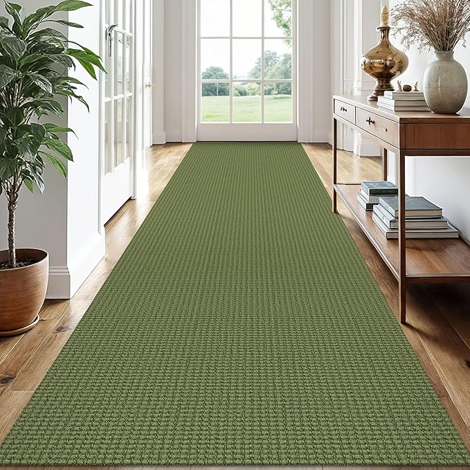 EARTHALL Runner Rug 3x14 Ft Washable Runners for Hallways Extra Long Woven Non Slip Entryway Runner Braided Kitchen Runner Indoor Outdoor Carpet Runners for Stair, Hall, Foyers, Green