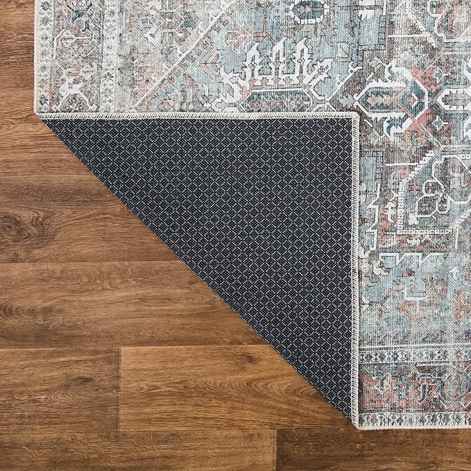 Bloom Rugs Washable Non-Slip 10 ft Runner - Light Pink/Light Blue Traditional Medallion Runner for Entryway, Hallway, Bathroom, and Kitchen - Exact Size: 2.5' x 10'