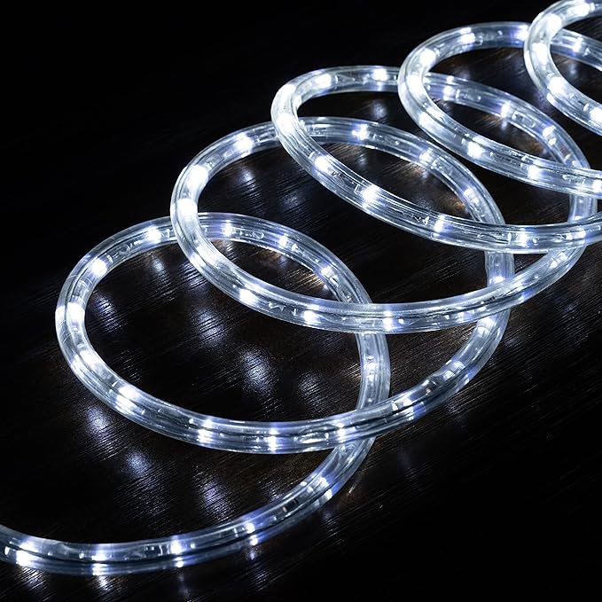 WYZworks 108LEDs, 10ft LED Outside Rope Lights, Waterproof Permanent Outdoor ETL Certified Connectable Clear Tube, Christmas Palm Tree Holiday Decorative Landscape Patio Accent Lighting - Cool White