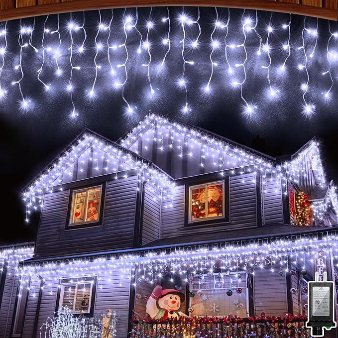 66 FT LED Christmas Lights with 140 Drops, 490 LED Indoor Outdoor Christmas Decorations, 8 Lighting Mode Waterproof Fairy Lights with Timer for Xmas Holiday Wedding Yard Party Cool White