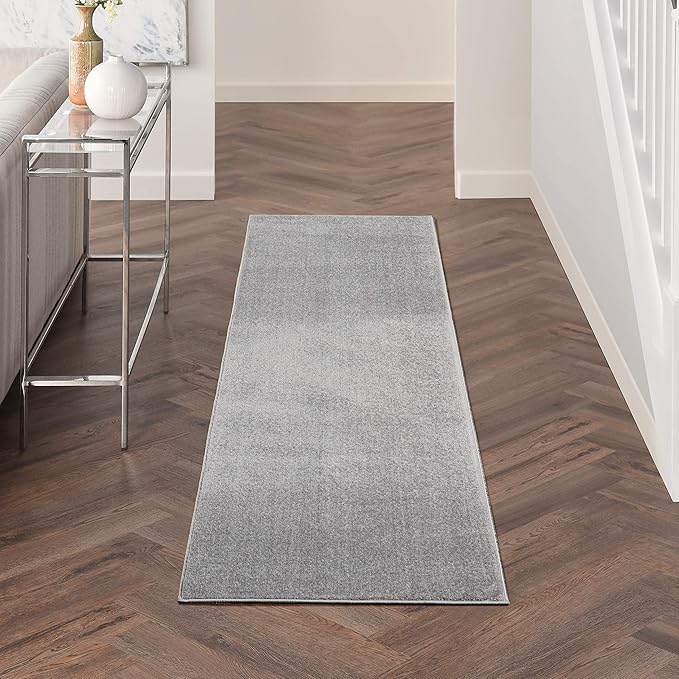 Nourison Home Essentials Indoor/Outdoor Silver Grey 2'2" x 7'6" Area Rug, Easy Cleaning, Non Shedding, Bed Room, Living Room, Dining Room, Backyard, Deck, Patio (2x8)