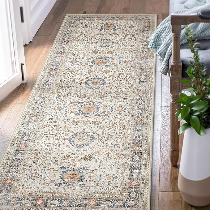 jinchan Runner Rug 3x7 Washable Hallway Rug Distressed Orange Multi Vintage Floral Runner Kitchen Floor Cover Indoor Mat Retro Entryway Living Room Bedroom Office Farmhouse