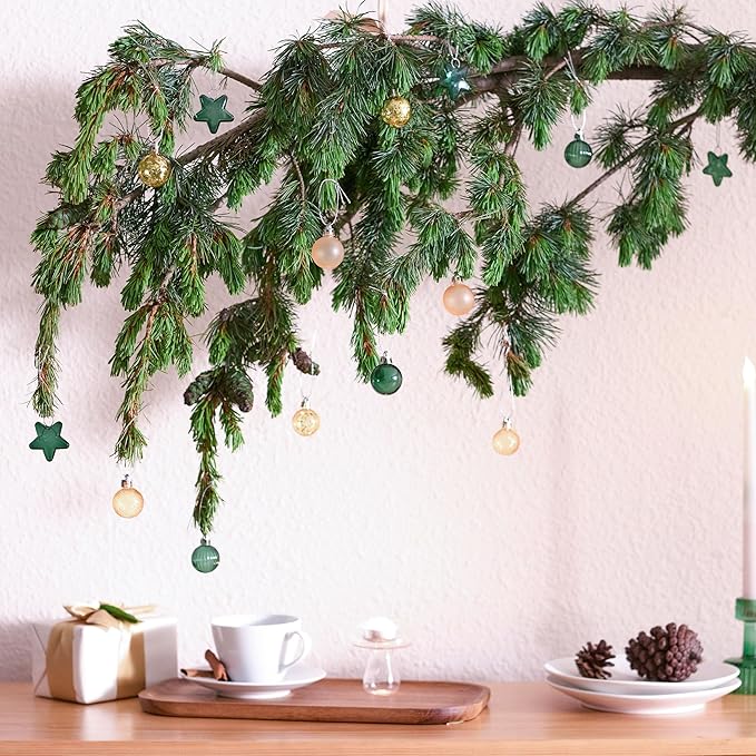 DecorbyHannah Mini Christmas Tree Ornaments, 35ct 1.18inches Green Gold Christmas Ball Ornaments for Tree Decorations, Small Clear Shatterproof Plastic Hanging Balls Bulk for Xmas, Party, Wedding