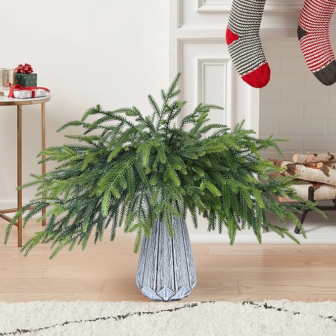 50 Pcs Christmas Greenery Pines Branch Pine Branches Artificial Green Pine Stem - Real Touch for Vase DIY Crafts Flower Arrangement Home Indoor Christmas Decor(18 Inch)