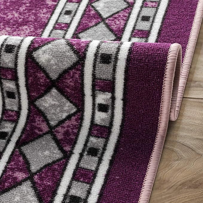 Antep Rugs Alfombras Modern Bordered 4x6 Non-Skid (Non-Slip) Low Profile Pile Rubber Backing Indoor Area Rugs (Purple, 4' x 5'8")