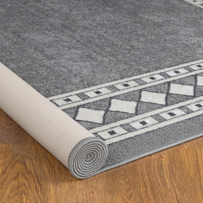 Antep Rugs Alfombras Modern Bordered 3x5 Non-Skid (Non-Slip) Low Profile Pile Rubber Backing Indoor Area Rugs (Gray, 3' x 5')
