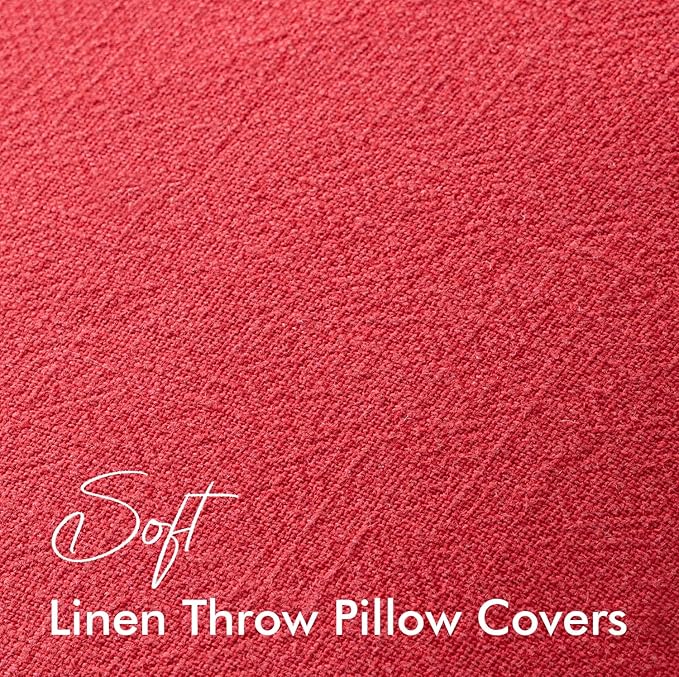 EMEMA Christmas Throw Pillow Covers Decorative Linen Pillow Covers 24x24 Inch Red Boho Farmhouse Neutral Couch Throw Pillows for Bed Pack of 2 Accent Pillowcase Modern Sofa Cushion Livingroom Home