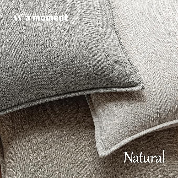 a moment Linen Pillow Covers Set of 2,Boho Farmhouse Throw Pillowcases Neutral Textured Decorative Covers for Couch Sofa Bed, Soft Linen Blend Accent Case Cushion Home Decor 18"x18"Light Grey