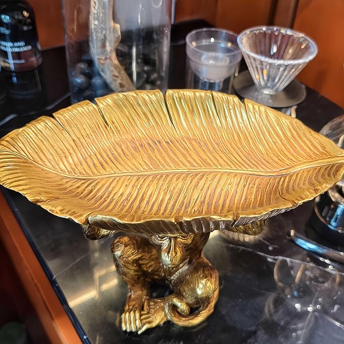 Adorable Monkey Fruit Key Jewelry Tray Bowl Resin Statue Catchall Tray Vintage Decor for Home Office Gift