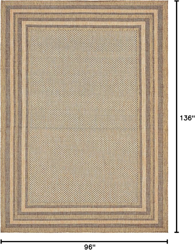 Unique Loom Outdoor Border Collection Area Rug - Multi Border (8' x 11' 4" Rectangle, Light Brown/ Brown)