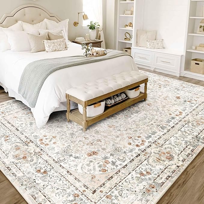 8x10 Area Rugs Washable,Boho Rug for Living Room Bedroom Dining Room,Large Vintage Bohemian Distressed Carpet Non Slip,Beige