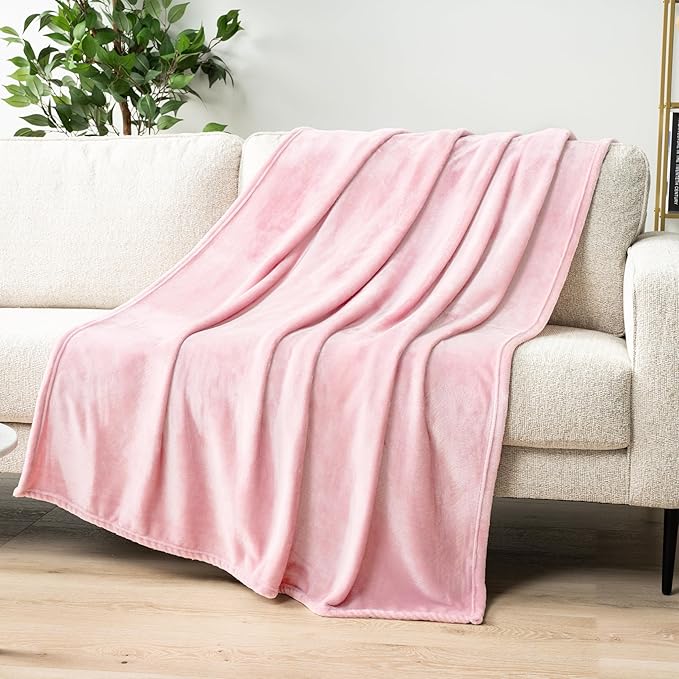 PAVILIA Light Pink Fleece Throw Blanket for Couch, Blush Pink Soft Fuzzy Flannel Throw for Sofa, Luxury Plush Microfiber Bed Blanket, Cozy Home Decorative Velvet Gift Blanket, 50x60