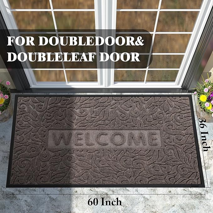 Yimobra Large Welcome Mat 60x36, Waterproof Non-Slip Outdoor Mats for Front Door Outside Entrance, Low-Profile Entryway Mat Indoor for Garage Patio, Brown