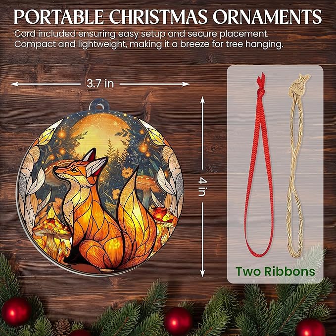 GEEMBI Christmas Fox Gifts for Women Men - Suncatcher Christmas Ornaments 2025 for Tree Decorations - Fox Ornaments, Foxes Ornament, Animal Lovers Gifts for Friends, Animal Xmas Decorations