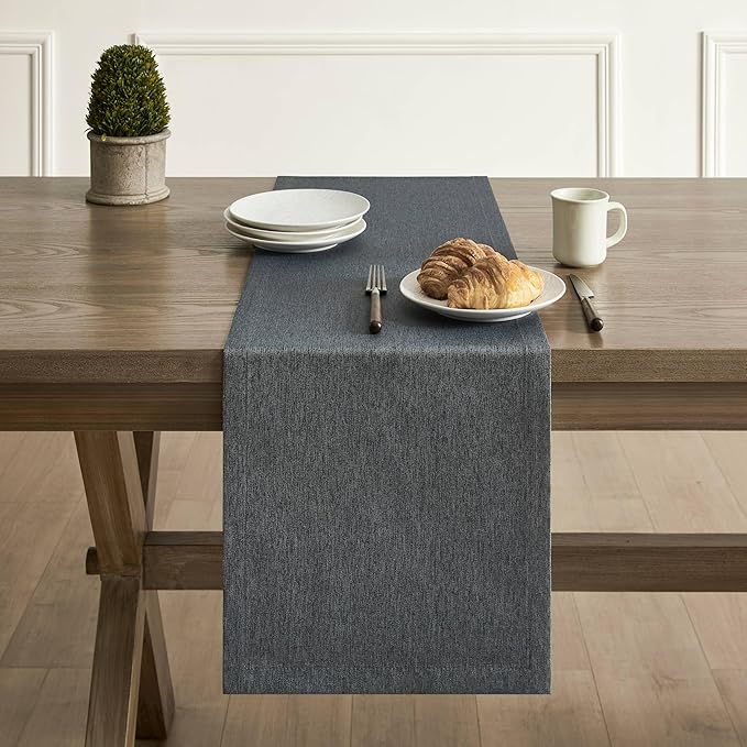 ZeeMart Basic Linen Style Table Runner, 14 x 48 Inch Charcoal, Rustic Farmhouse Grey Table Runners 48 Inches Long, Everyday Polyester Table Runner - Machine Washable & Easy Care