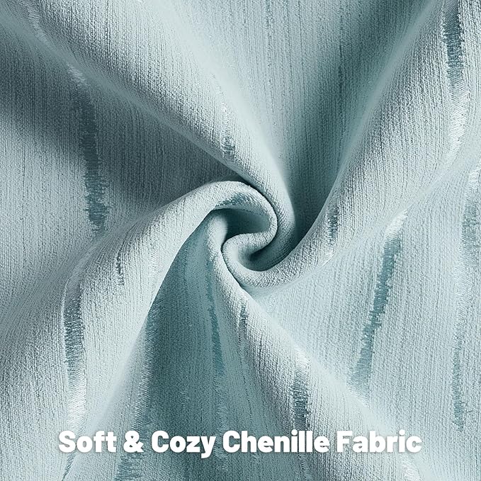 HAUSSY Light Blue Throw Pillow Covers 16x16 Inch Set of 2, Boho Embossed Striped Textured Decorative Pillowcases Soft Chenille Cushion Cases, Modern Home Decor for Couch Bed Living Room