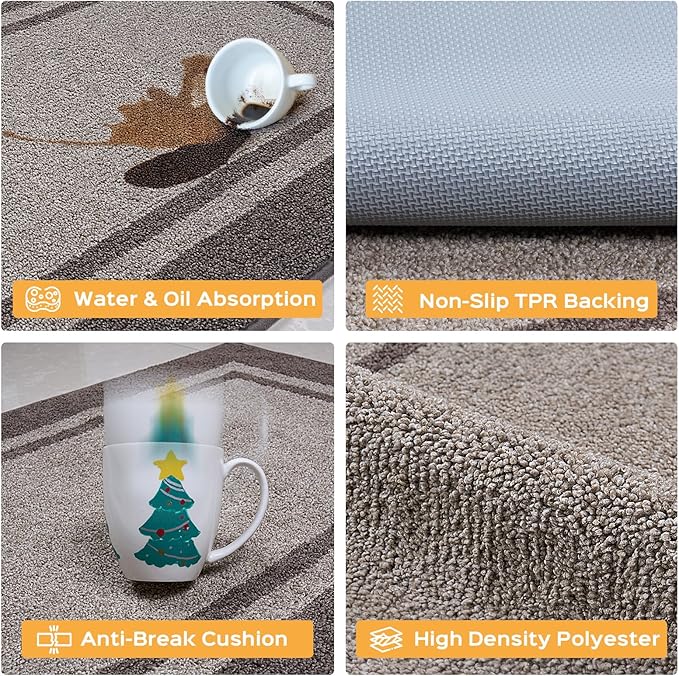 Kitchen Rugs 24" x 84", Non-Slip Machine Washable Kitchen Runner Rugs Floor Mats, Absorbent Comfort Standing Mats for Kitchen, Sink, Laundry and Hallway, Rolled Packaging, Beige & Grayish Brown